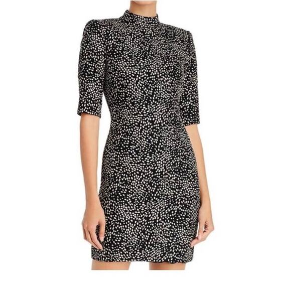 Alice + Olivia Inka Strong Shoulder Mock Neck Dress Black Silver 2 - Picture 1 of 10
